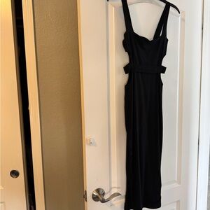 ASOS Black Midi Dress with Cut-Out Detail